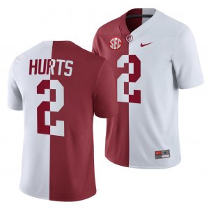 Men's Alabama Crimson Tide #2 Jalen Hurts White Crimson NCAA Split College Football Jersey 2403NTYW4